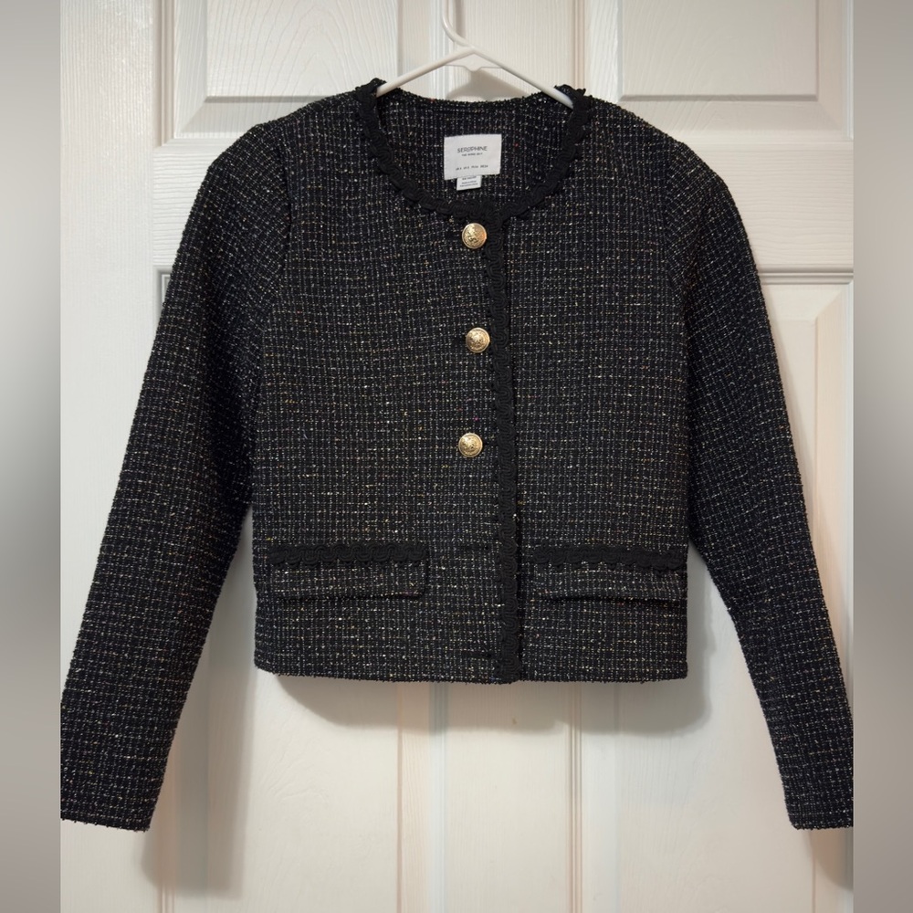 Seraphine Black Tweed Jacket with Gold Buttons - Picture 3 of 8